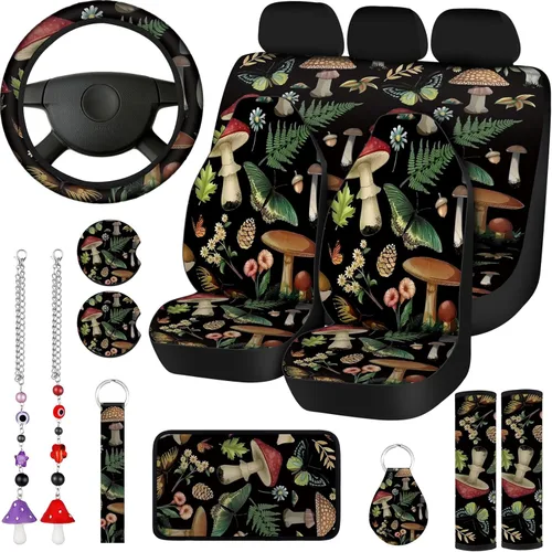 17 piezas de fundas de asiento de coche con diseño de hongos, accesorios completos para automóviles para mujeres y hombres, protector de asiento