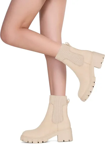 Miniatura 6 de Rihero Botas Chelsea para mujer con suela de lengüeta y tacón grueso elástico