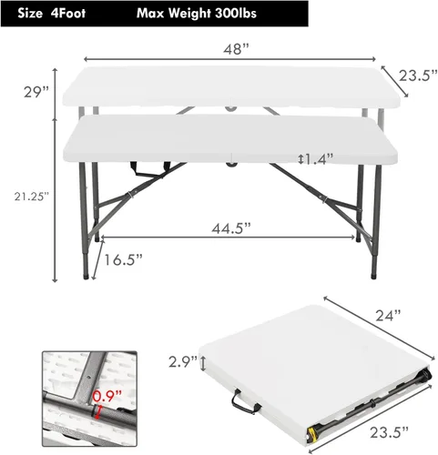 Miniatura 2 de Mesa plegable de 4 pies, mesa plegable resistente para exteriores, perfecta para camping, picnic, fiestas, mesa plegable duradera con fácil Blanco