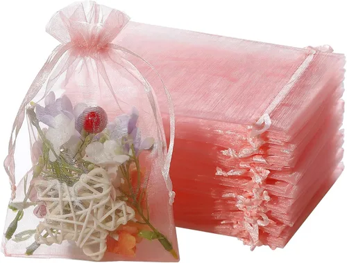 Hopttreely 100 bolsas de organza, bolsa de organza de satén rosa de 4 x 6 pulgadas, bolsa de organza con cordón para boda, fiesta, bolsa de regalo,