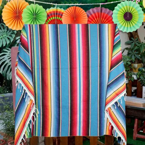 Miniatura 7 de AerWo Mantel mexicano de 60 x 85 pulgadas, manta de serape mexicano con borlas para decoración de fiesta de cinco de mayo, mantel rectangular tejido