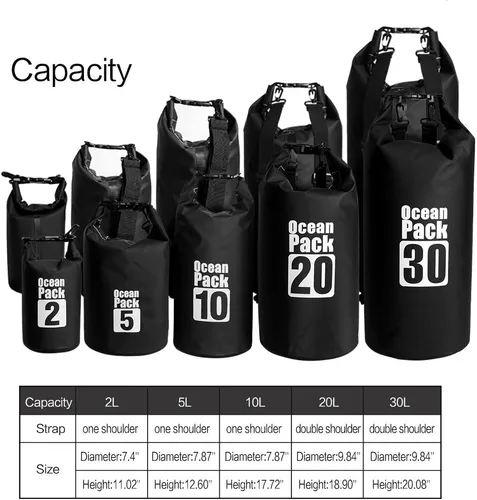 Miniatura 3 de Bolsa seca flotante impermeable Bear Outdoor, para canotaje, kayak, senderismo, snowboard, acampada, rafting, pesca y excursionismo Negro