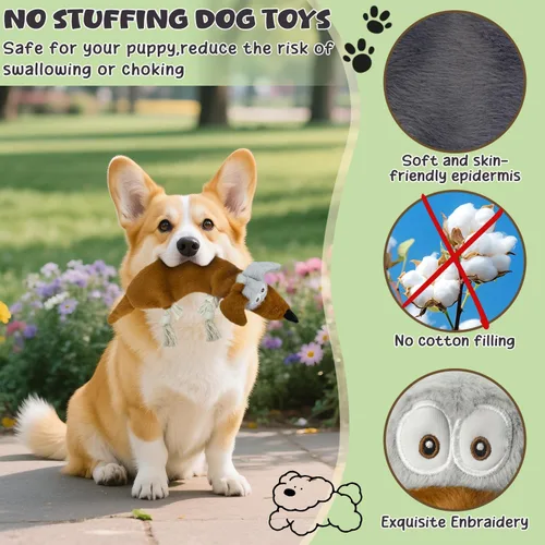 Miniatura 2 de Juguetes chirriantes para perros sin relleno, paquete de 3 juguetes de cuerda para dentición, juguetes de peluche arrugados para mantenerlos