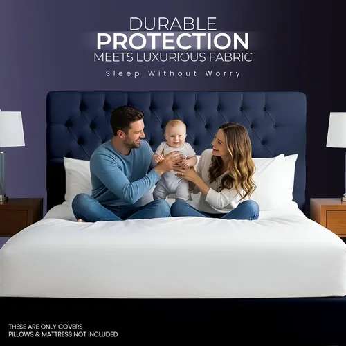 Miniatura 5 de Protector de colchón impermeable y fundas de almohada, tamaño Queen, incluye 2 protectores de almohada con cremallera y 1 juego de funda de colchón
