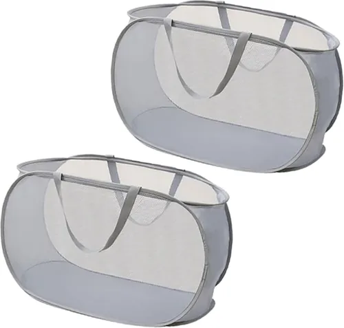 Miniatura 4 de 4 Piezas Cesta de Lavandería Desmontable con Malla y Mangos Duraderos, Cestas de Lavandería Plegables, Cesta de Ropa Plegable para Dormitorio Azul