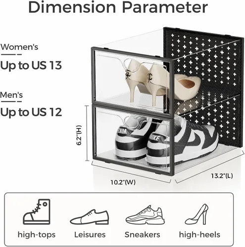 Miniatura 2 de Pinkpum Paquete de 15 cajas de almacenamiento de zapatos extragrandes para tamaño 11, organizador de zapatos para armario, de plástico transparente