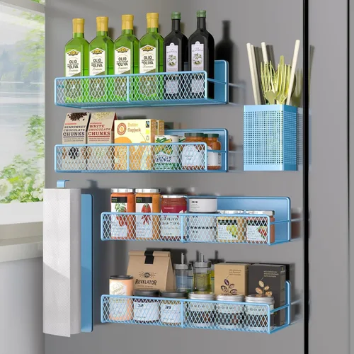 Miniatura 44 de Estante magnético para especias para refrigerador, paquete de 7 estantes magnéticos fuertes 100% de metal, organizador de especias con soporte