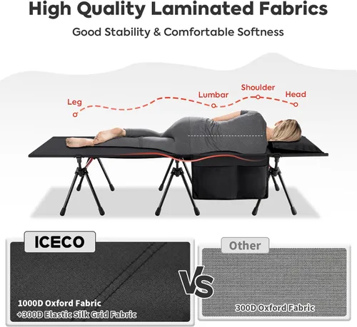 Miniatura 4 de ICECO Catre de campamento XL para adultos, cama portátil, cama plegable ultra estable, soporta 400 libras, ideal para tienda de campaña, al aire