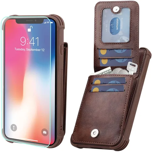 Miniatura 9 de VANAVAGY Funda compatible con iPhone Xs/X para mujeres y hombres, de piel sintética, cierre magnético, con bloqueo RFID, tarjetero y bolsillo