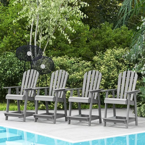 Miniatura 12 de Tangkula Taburete de bar para exteriores, silla Adirondack alta de polietileno de alta densidad con reposabrazos y reposapiés, resistente a la Marrón