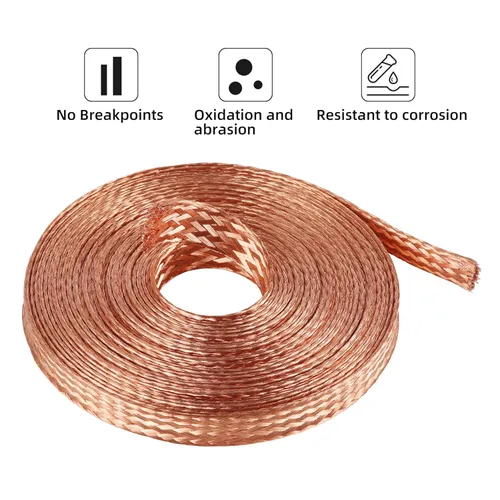Miniatura 6 de Cable trenzado de cobre plano de 10 pies, correa de tierra de cobre trenzada de 1/2 pulgada, malla de alambre de blindaje espiral flexible desnudo