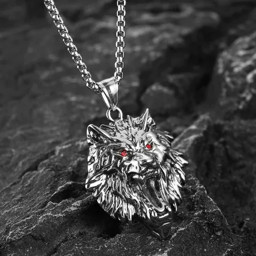 Miniatura 4 de HZMAN Norse Viking Wolf Necklace for Men Boys Stainless Steel Gothic Punk Fenrir Wolf Head Animal Pendant Jewelry Gift