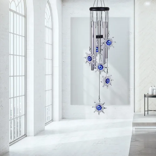 Miniatura 7 de Campanillas de viento azules con ojo maléfico para decoración exterior, atrapavientos móvil con sol y ojo maléfico, campanas de viento con sol y ojo