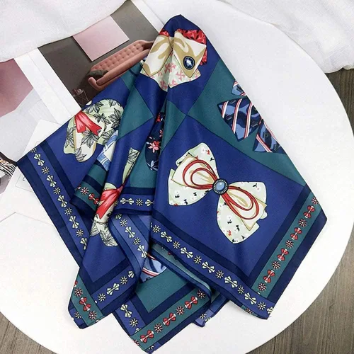 Miniatura 71 de Conjunto de bufanda de poliéster de gasa cuadrada de satén suave y grande para mujer, cuello de cabeza, multiuso, colores sólidos disponibles