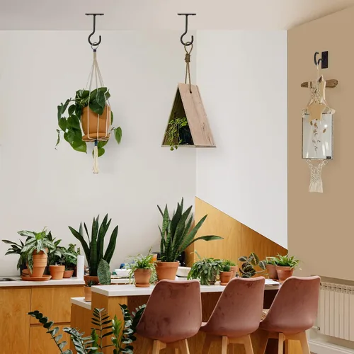 Miniatura 2 de Ganchos para plantas, paquete de 2 soportes de metal para colgar plantas de 6 pulgadas, gancho decorativo para comederos de pájaros, macetas, Negro
