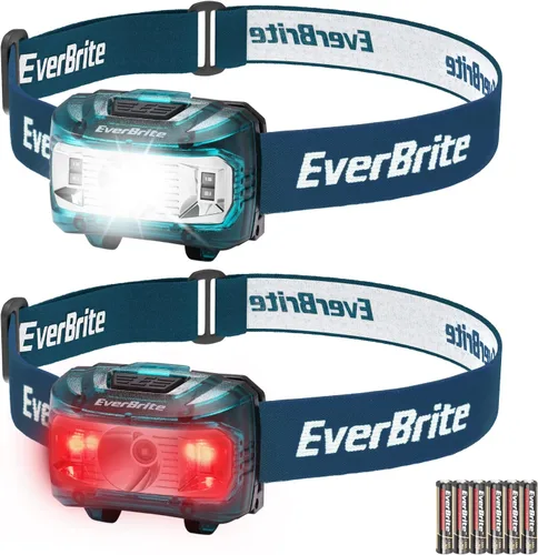 EverBrite Faros delanteros, paquete de 2 faros para niños con luz roja y función de memoria, lámpara de cabeza para adultos y niños con 5 modos, Azul