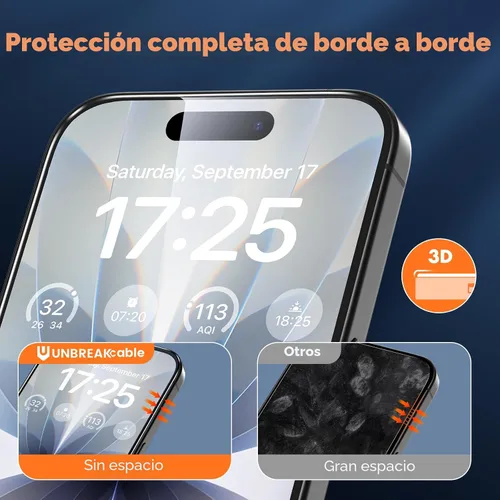 Miniatura 3 de UNBREAKcable Protector de Pantalla para iPhone 17, Paquete de 3 Protectores de Pantalla de Vidrio Templado de Cobertura Completa