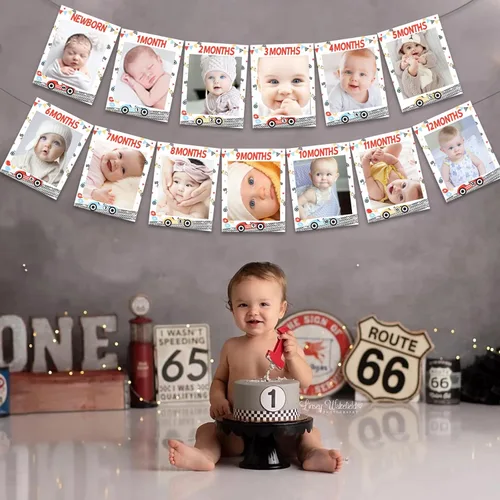 Miniatura 3 de Decoración de fiesta de primer cumpleaños de coche de carreras, pancarta de fotos Fast One Photo Banner con temática de carreras para el primer