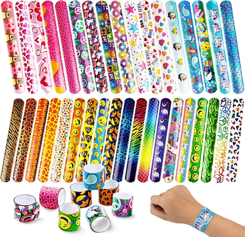 Miniatura 8 de JOYIN 60 piezas de pulseras de bofetada para niños, pulseras a granel con animales, amistad, corazón, recuerdos de fiesta, premios de aula