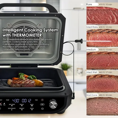 Miniatura 3 de MAGiC COM Parrilla Eléctrica para Interior y Freidora de Aire Combo, Parrilla Eléctrica 7 en 1 con Función para Bistec, Asar, Freidora de Aire