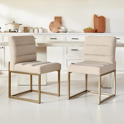 Miniatura 14 de GrandNoor Brown Faux Leather Dining Chairs Set of 2, Mid-Century Modern Dining Room Chairs with Armless, Checkered Kitchen Chair with Metal Legs