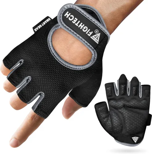 Miniatura 9 de FIGHTECH Guantes de entrenamiento para hombres y mujeres, guantes sin dedos para levantamiento de pesas con palmas acolchadas, guantes de gimnasio