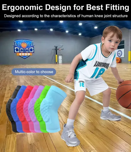 Miniatura 6 de Rodilleras de baloncesto para niños, rodilleras de voleibol, mangas de baloncesto con panal de abeja, mangas de béisbol para niños y niñas, Azul