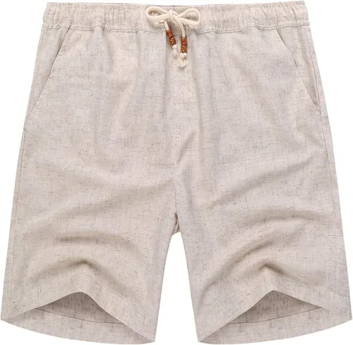 Miniatura 2 de COOFANDY - Pantalones cortos de lino para hombre, informales, de playa, veraniegos, con cordón y cintura elástica