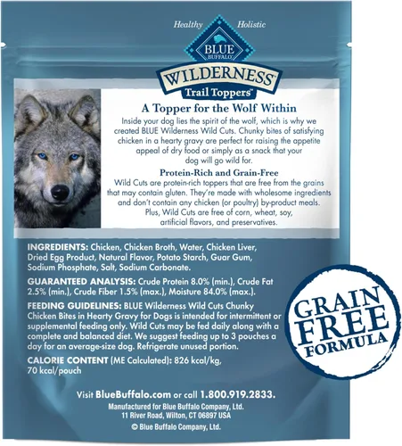 Miniatura 2 de Blue Buffalo Wilderness Trail Toppers Wild Cuts - Alimento húmedo natural para perros con alto contenido de proteínas, bocados de pollo en salsa