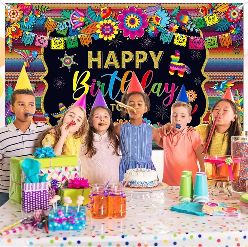Miniatura 5 de Telón de Fondo de Cumpleaños Feliz con Temática de Fiesta Mexicana México Decoraciones de Fiesta del Cinco de Mayo Banner de Fiesta Suministros