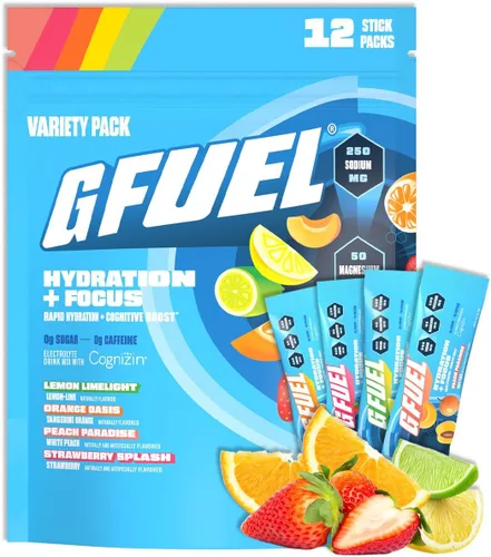 G Fuel Electrolitos en polvo para hidratación y concentración instantáneas | Paquete variado de electrolitos sin azúcar de limón, naranja,