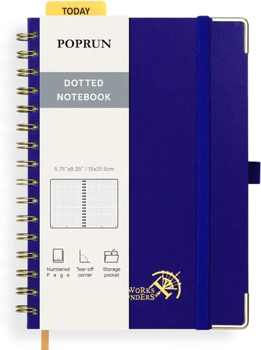 Miniatura 18 de POPRUN - Cuaderno de notas con espiral y puntos, diario A5 de 5.75" x 8.25", papel grueso de 120 gsm, 141 páginas numeradas, tapa dura para hombres