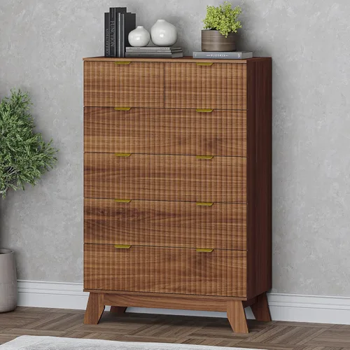 Miniatura 38 de BORNOON Cómoda alta de 46" para dormitorio, cómoda de 6 cajones acanalados, cómoda moderna de madera con almacenamiento profundo, correderas