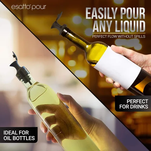 Miniatura 8 de Esatto Verter y sellar, vertedores de botellas de plástico con tapa integrada, vertido fácil y preciso, tapa para almacenamiento y prácticas Negro