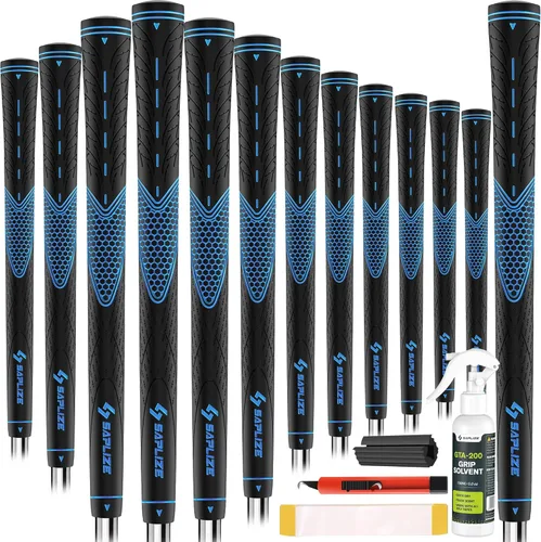SAPLIZE Golf Grips Set of 13, Bundle with Tapes or Full Regripping Kit, Jumbo / Mid / Standard / Undersize, Women / Men Anti-slip Rubber Golf Club