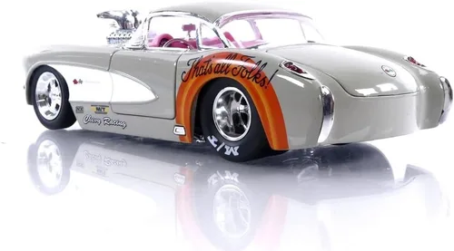 Miniatura 3 de Jada Looney Tunes 1:24 1957 Chevrolet Corvette - Coche fundido a presión y figura de Bugs Bunny de 7 cm, juguetes para niños y adultos Gris