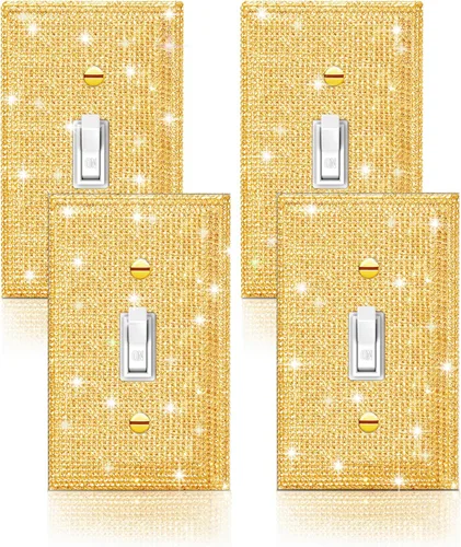 Miniatura 14 de 4 piezas de placa de pared rosa plateado brillante cubierta decorativa interruptor de luz cubierta de interruptor de palanca única diamantes
