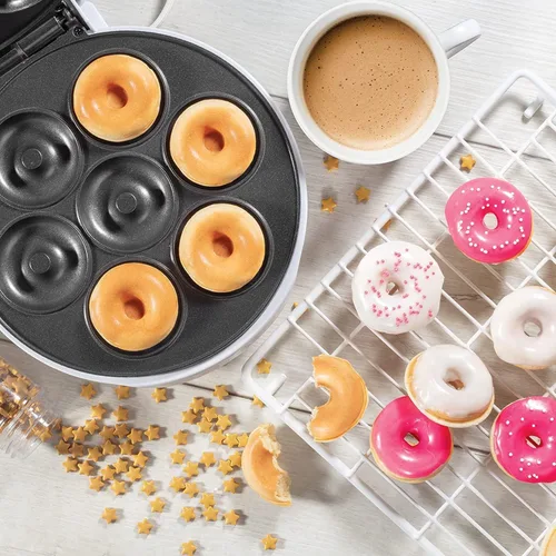 Miniatura 2 de Mini máquina de donas, superficie eléctrica antiadherente que hace 7 donas pequeñas, decora o hiela tu propia para postres o aperitivos aptos