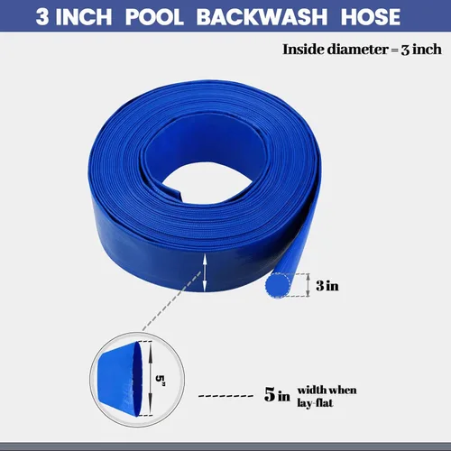 Miniatura 3 de Eastran Manguera de retrolavado azul de 3 pulgadas de diámetro x 50 pies para piscinas, 5 pulgadas de ancho cuando la manguera de piscina se coloca