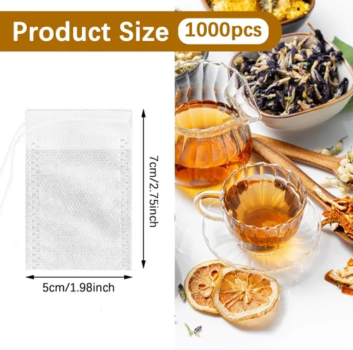Miniatura 2 de 1000 bolsas de té para té de hojas sueltas, desechables, con cordón, bolsas de té vacías, bolsas de filtro de té a granel, bolsas vacías para té