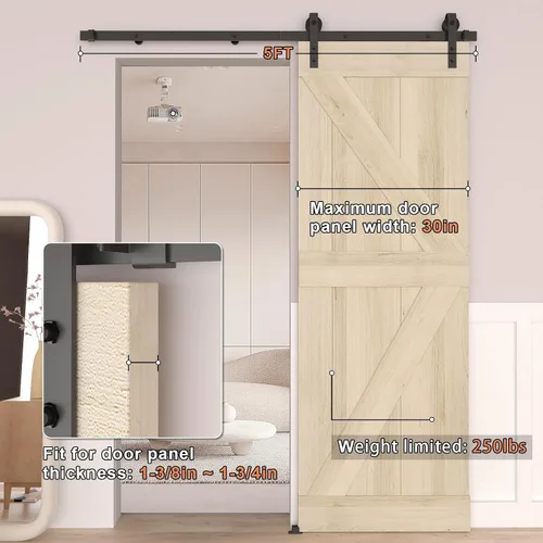 Miniatura 5 de Kit de herrajes para puerta de granero de 5 pies, juego de herrajes modulares resistentes para puertas interiores y exteriores