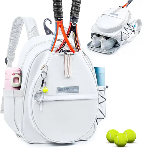 Miniatura 9 de Mochila de Tenis con Soporte para 2 Raquetas, Bolsa de Raqueta de Tenis de Cuero PU Resistente al Agua para Mujeres y Hombres, Mochila Deportiva