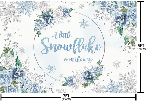 Miniatura 5 de AIBIIN Telón de fondo de invierno de 7 x 5 pies para baby shower de copo de nieve azul plateado copo de nieve floral del país de las maravillas