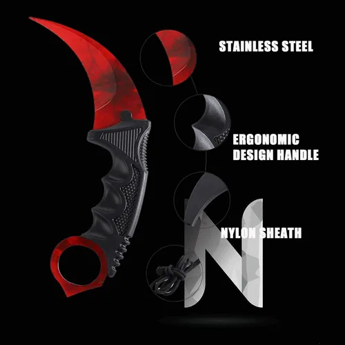 Miniatura 7 de TOPOINT - Paquete de 2 cuchillos Karambit sin filo de corte sin filo con funda para principiantes (negro y rojo)
