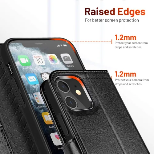 Miniatura 5 de OCASE Compatible con iPhone 12 Case/Compatible con iPhone 12 Pro Wallet Case, funda tipo cartera de piel sintética con tapa y tarjeteros con bloqueo