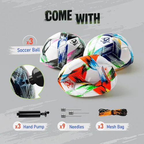 Miniatura 3 de Balón de fútbol tamaño 5, tamaño 4, tamaño 3, desinflado, brillante bola de práctica tricolor para niños y niñas de 4 a 8 años, 8 a 12 años, 12