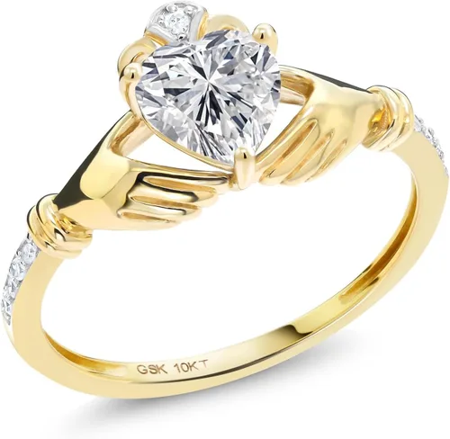 Miniatura 102 de Gem Stone King Anillo de compromiso claddagh celta irlandés de oro amarillo de 10 quilates con piedra preciosa en forma de corazón de 0.236 in