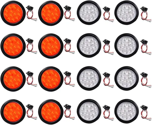 Kit de tapones de cableado con cubierta de hule para luz trasera LED redonda de 4", 12 ledes, para RV, camioneta Luz roja - Lente transparente