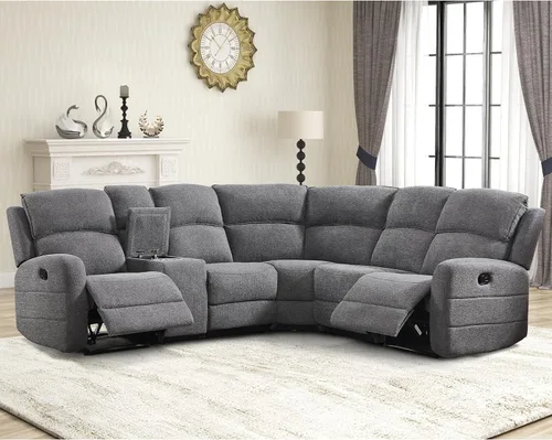 Miniatura 17 de EBELLO Juego de sofá reclinable manual para sala de estar, sofá reclinable de tela suave para sala de reuniones, respaldo y apoyabrazos acolchados