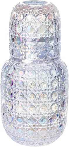 Miniatura 11 de Sizikato Jarra de agua de noche de 15 onzas de cristal rosa en relieve rosa con vaso de cristal. Rosa rosado